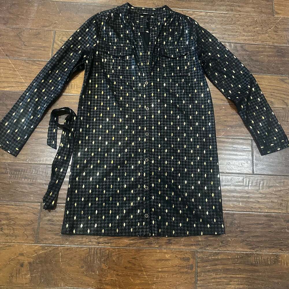 Ciminy Paris Black with Gold Flecked Print Collared Button Up Shirt Jacket with - Picture 1 of 6